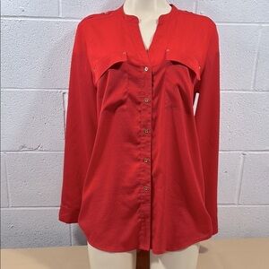 Calvin Klein Red Long Sleeve V-Neck Button Down Shirt​​​​​